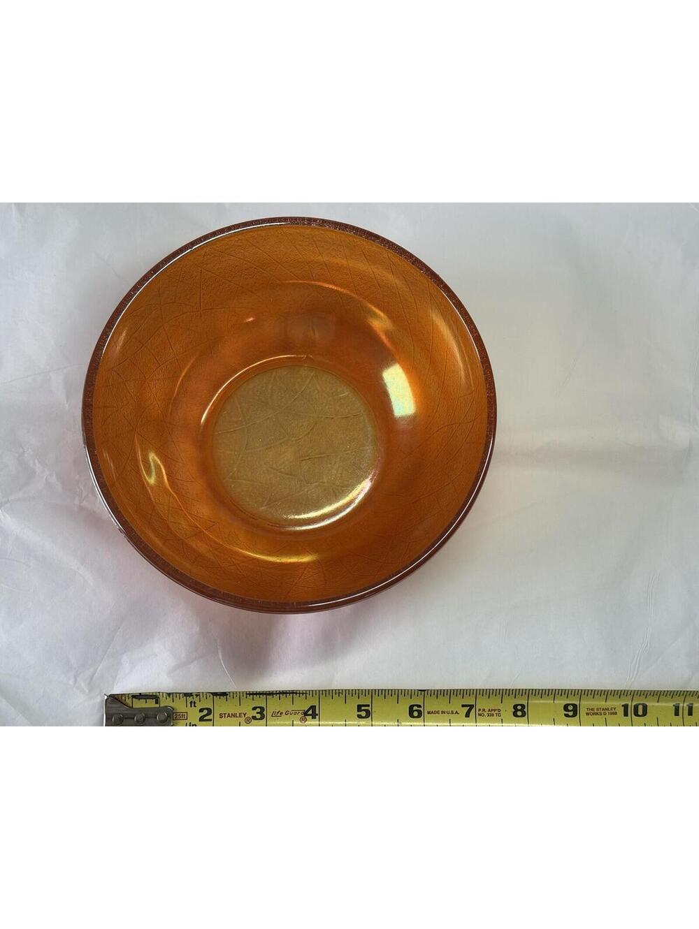 Vintage Marigold Carnival Glass Bowl Orange Iridescent 10 Inch